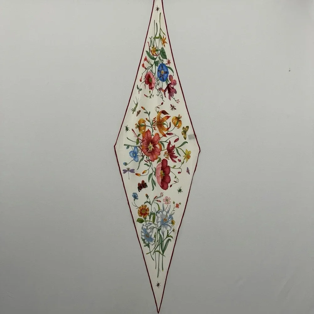 Vintage Gucci 100% Silk Floral & Insects Scarf Signed 